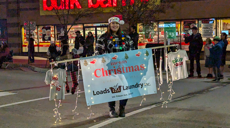 Jessey Berni, President of Loads of Laundry, first appearance in the Tillsonburg Santa Claus Parade, 2024