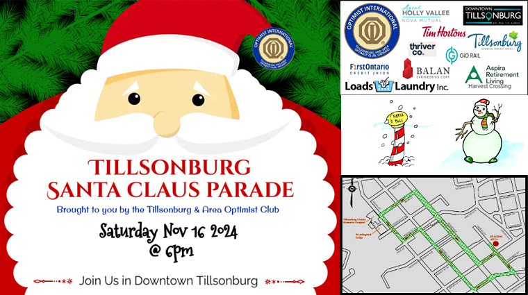 Tillsonburg Santa Claus Parade Saturday November 16, 2024 at 8:00 pm